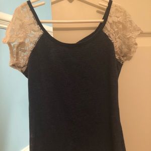 Blue and white lace tee